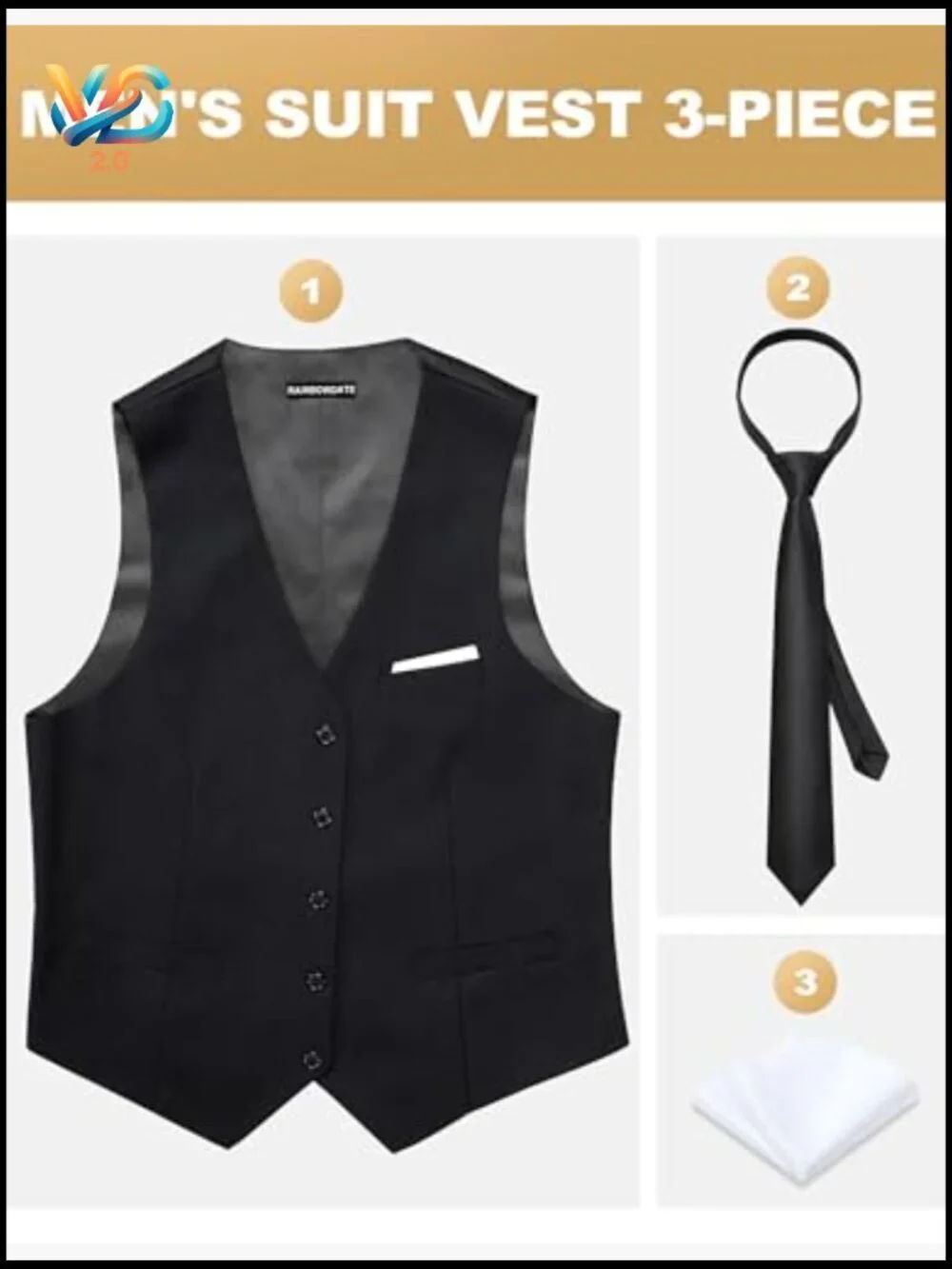 Slim Fit Suit Vest with Satin Back, 3-Piece Set for Formal Wear
